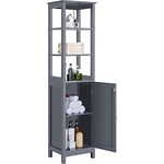 Yaheetech Colonne de Rangement Salle de Bain, Armoir Haute, Placard de Rangement avec 3 Étagères et 1 Portes Étage 40 x 32 x 160 cm pour Salon Chambre Gris foncé