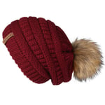 (Viininpunainen 2) Syksy talvipipo naisille Neulottu pompom-hattu Slouchy Beanie Skullies naisille Musta punainen Keltainen konepelti