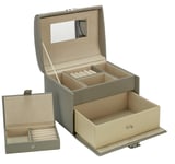 EA Grey Faux Leather Medium Jewellery Box with Travel Set