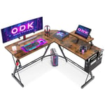 ODK Bureau Gaming avec Support pour Moniteur, Bureau d'angle Gaming en L pour Gamer Brun Vintage 127x127cm