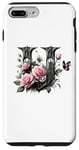 Coque pour iPhone 7 Plus/8 Plus Letter U Initial Floral Monogram Rose Pink Flower Butterfly