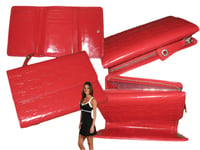 LACOSTE PURSE WALLET Women's Leather Vintage 13L Pied De Croc Slg2 Red NEW
