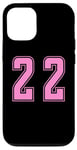 Coque pour iPhone 14 Rose Numéro 22 Équipe Junior Sports Uniforme Numéroté