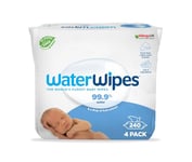 WaterWipes Plastic-Free Original Baby Wipes, 240 Count (4 packs), 99.9% Water Based Wipes, Unscented for Sensitive Skin