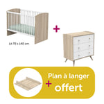 Sauthon Chambre Duo Access blanc : lit 70x140, commode, plan à langer offert