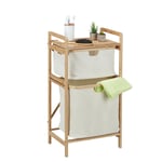 Panier à linge, structure bambou, trieur 2 panières, hlp : 85x44x33 cm, étagère salle de bain, nature-beige - Relaxdays