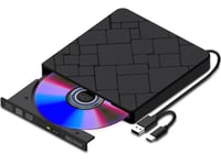 Beizkna Lecteur CD DVD Externe pour PC USB 3.0 & Type C Portable Lecteur DVD Graveur CD ROM +/-RW DVD Externe pour PC Laptop Desktop iMac MacBook Pro/Air Windows 11/10/ 8/7/ XP/Linux/Mac OS