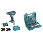 Perceuse à percussion 18V LXT (2x5.0 Ah) en MAKPAC - MAKITA DHP485RTJ & B-53811 Ensemble d'accessoires multicolores, 100 pièces