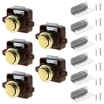 HSEAMALL Lot de 5 verrous à bouton-poussoir, serrures de tiroir d'armoire, boutons de serrure de porte sans clé pour caravane, camping-car, van, bateau, marron et doré