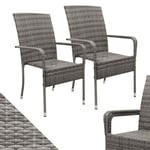 Juskys Ensemble de 2 chaises de Jardin Yoro en rotin avec accoudoirs et Dossier - 2 chaises empilables - Chaise en rotin pour Le Jardin - Chaise empilable Chaise de Balcon Gris chiné