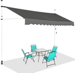 GOPLUS Store Banne Manuel Rétractable, Auvent Balcon Terrasse Rétractable sans Percage, Hauteur Réglable 2-3M, 3,5x1,2M, Gris