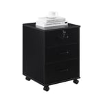 Caisson 3 tiroirs, Meuble rangement bureau mobile avec verrouillable et 4 roulettes, pour format A4, documents, style industriel,Noir