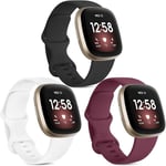 [3-pack] Armband Kompatibel med Fitbit Versa 3 Armband/Fitbit Sense Armband/Fitbit Versa 4 / Fitbit Sense 2, Mjuk Silikon Ersättningsarmband för Fitbit Vers black*white*wine red large