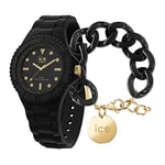 ICE-WATCH - Ice Generation Black Gold - Montre Noire pour Femme avec Bracelet en Silicone - 019143 (Small)+ Chain Bracelet - Black - Bracelet Mailles XL de Couleur Noire (020354)