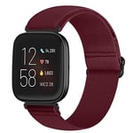 Runostrich Adjustable Elastic Watch Straps Compatible with Fitbit Versa/Fitbit Versa 2/Fitbit Versa Lite Nylon Sport Loop Stretch Wristband Replacement Band for Women Men (Wine Red)