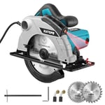 XUTOPB Scie Circulaire Laser 1 500 W  5300 RPM avec rail de guidage, 2 lames 175mm 24T & 40T, Coupe 65mm (90°), 45mm (45°)