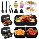 Silicone Moule Air Fryer, 22 Pièces Accessoires Air Fryer pour Ninja Foodi Flex 10,4 L AF500EU(1x10,4L & 2x5,2L), Ninja Air Fryer Accessoires - Moule Air Fryer, Grille Racks etc