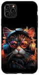 Coque pour iPhone 11 Pro Max Chat cool DJ portant des écouteurs, des lunettes, des amateurs de musique, des raves