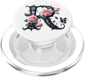 Letter R Initial Floral Monogram Rose Pink Flower Butterfly PopSockets PopGrip pour MagSafe