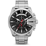 Diesel Watch for Men Mega Chief, Quartz Chronograph Movement, 59 mm Silver Stainless Steel Case with a Stainless Steel Strap, DZ4308