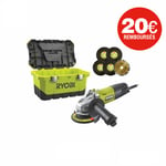 Meuleuse d'angle RYOBI 800W 125mm - 1 disque diamant - 5 disques à ébarber - Toolbox RAG800-125TA6