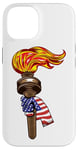 Coque pour iPhone 14 Drapeau américain et torche 4 juillet patriotique américain