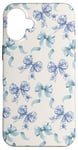 Coque pour iPhone 16 Plus Charmant ruban en toile bleue et blanche avec nœuds en forme de fleur