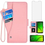 Asuwish Compatible with Moto G7 Power/MotoG7 Supra/Moto7 Optimo Max Wallet Case Tempered Glass Screen Protector and Card Holder Cell Phone Cases for Motorola MotoG7Power G 7 7G G7Power 7th Gen Pink