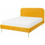 Lit Double 140 x 200 cm Tapissé en Velours Jaune avec Pieds Dorés et Sommier à Lattes Inclus Idéal pour Chambre au Design Glamour et Rétro Beliani