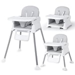 Bellababy High Chair, Adjustable Convertible 3 in 1 Baby Highchair, Booster seat, Toddler Chair Compact/Light Weight/Portable/Easy to Clean