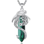 EUDORA Harmony Ball Collier Dragon Malachite pour Homme et Femme, Amulette D'énergie en Cristal à Prisme Hexagonal, Pendentif Dragon en Cuivre Plaqué Argent Bijoux Cadeau pour Mari, 55,9 cm + 61 cm