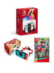 Nintendo Switch Oled Nintendo Switch Hw (Oled Model) White & Super Mario Odyssey & Vr Switch Headset V2