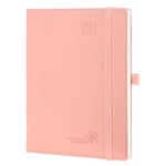 POPRUN Agenda 2025 Semainier Vertical 22 x 16,5cm D'août 2024 à déc 2025-17 Mois Agenda Scolaire - Couverture Souple en PU Cuir, Intervalles de 30 minutes, Papier Certifié FSC®, Rose