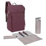 LÄSSIG Bébé Sac à dos à langer avec matelas à langer, fixation pour poussette et porte-bouteille/GRE Slender Up Backpack deep red