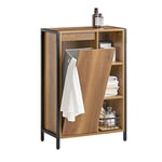 SoBuy Meuble Bas de Salle de Bain avec Bac à Linge, Armoire à Linge, Commode pour Salle de Bain, Armoire Toilette avec 3 Compartiments et 1 Panier à Linge, Style Industriel, 60x30x90 cm, BZR65-PF