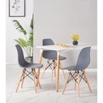 Life Interiors - Ensemble Table à Manger Blanche + 4 Chaises Grises - Style Scandinave - Salle à Manger ou Cuisine - Gris