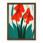 Wee Blue Coo Modern Abstract Crimson Red Bloom Wild Flowers Teal Leaves on White Artwork Framed Wall Art Print 18X24 Inch