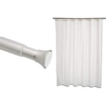 Amazon Basics Tringle de rideau de douche à tension, 1,37-2,28 m, Nickel & Rideau de douche en polyester 180 x 200 cm Blanc