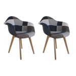 Lot de 2 Fauteuils Déco "Patchwork" 85cm Bleu Gris