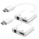 USB C till 3,5 mm hörlurs- och laddningsadapter 2-pack, 2-i-1 USB C till Aux-uttagsdongelkabel med PD-snabbladdning