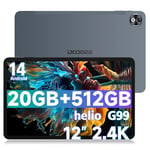 DOOGEE T40 Pro Tablet 12 Inch 20GB RAM + 512GB ROM (2TB TF), 2.4K Android 14 Tablets, 10800mAh Battery Helio G99 Tablet, 7.6 mm, 16MP+8MP, 4 Stereo Speakers, Dual 4G LTE Tablets, Grey