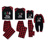 Amissz Famille Pyjamas de Noël Papa Maman Enfants Bébé Barboteuse Chrismas Vêtement de Nuit Costume de Maison avec Santa Imprimé Noir pour Enfant 18-24 Mois