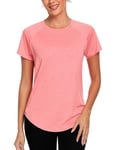 Wayleb Women's Sports T-Shirt Gym Yoga Workout Tops for Women Crew Neck Running Fitness Athletic Short Sleeve Loose Tee Pink