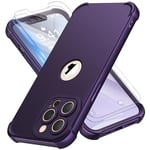 ORETECH 4 in 1 Silicone Case for iPhone 13 Pro Max Case, with [2 x Tempered Glass Screen Protector] [Camera Protection] [Military Grade Protective] Slim Fit Bumper 13 promax Phone Case - Dark Purple