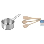 Tala Performance Stainless Steel Cookware 14cm Milk pan. Made in Portugal, with Guarantee, Suitable for All hob Types Including Induction, 10A14342 + Tala Set of 3 Wooden Cooking Utensils