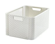 CURVER Panière de Rangement 30L en avec un Design Rotin Tressé pour Salle de Bain, Chambre, Bureau - Poignées Ergonomiques - Ivoire