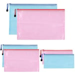 Mutsitaz 6 Pièces Pochette Plastique A4+A5+A6, Pochette Zippée,PVC Transparentes Document Dossier pour Bureau Fournitures, Voyage, Fournitures, Maison, 2 Couleurs