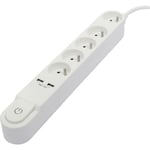 Chacon - Bloc multiprise 5 prises 16 a avec interrupteur, 2 ports usb et câble 3 m HO5VV-F 3x1,5 mm² noir