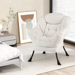 COSTWAY Fauteuil Salon Scandinave, Fauteuil Relax en Sherpa avec Oreiller et Poche Latérale, Fauteuil Chambre pour Lecture, Cadre en Métal pour