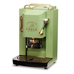 Faber Machine à café | Modèle Pro Deluxe | Machine à café à dosettes ESE 44 mm | Finition plaquée laiton | Presse à dosette réglable en laiton | Valve électrique standard (vert fluo)